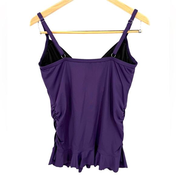 Lands’ End Purple Ruffle Tankini Swim Top Adjustable Straps Women’s Size 12 - Picture 2 of 4